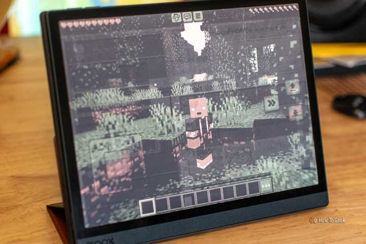 Third-person view in Minecraft on an eReader.