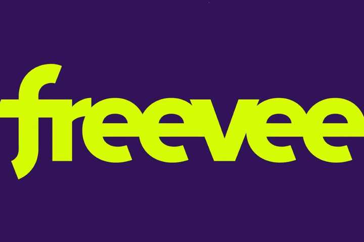 Amazon Freevee logo with yellow lettering and purple background.