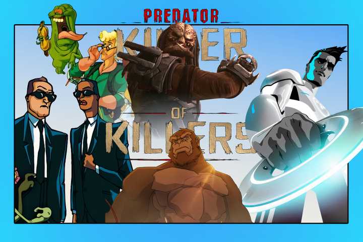 Collage featuring Predator Killer of Killers in the center, surrounded by characters from other animated spin-off series.