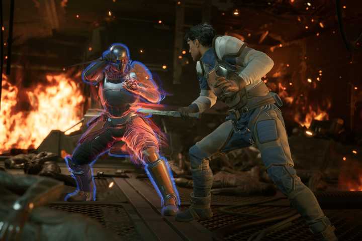 Two combatants dueling in Dune: Awakening.