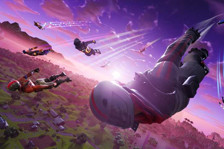 Players dropping into a match of Fortnite Battle Royale.