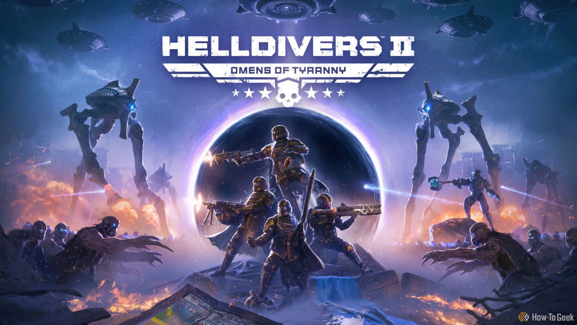 The cover art for the Omens of Tyranny update in the game Helldivers 2.