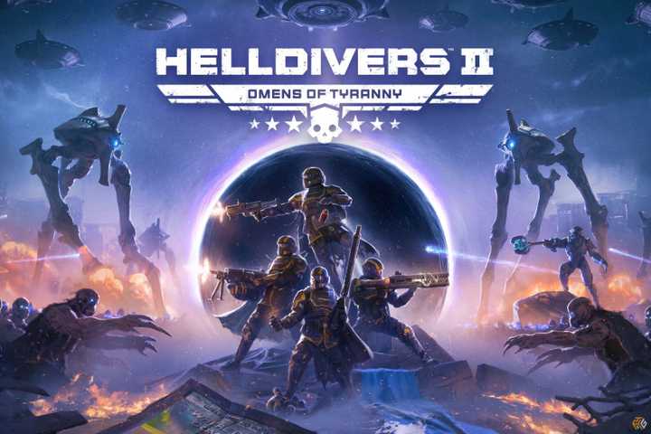 The cover art for the Omens of Tyranny update in the game Helldivers 2.