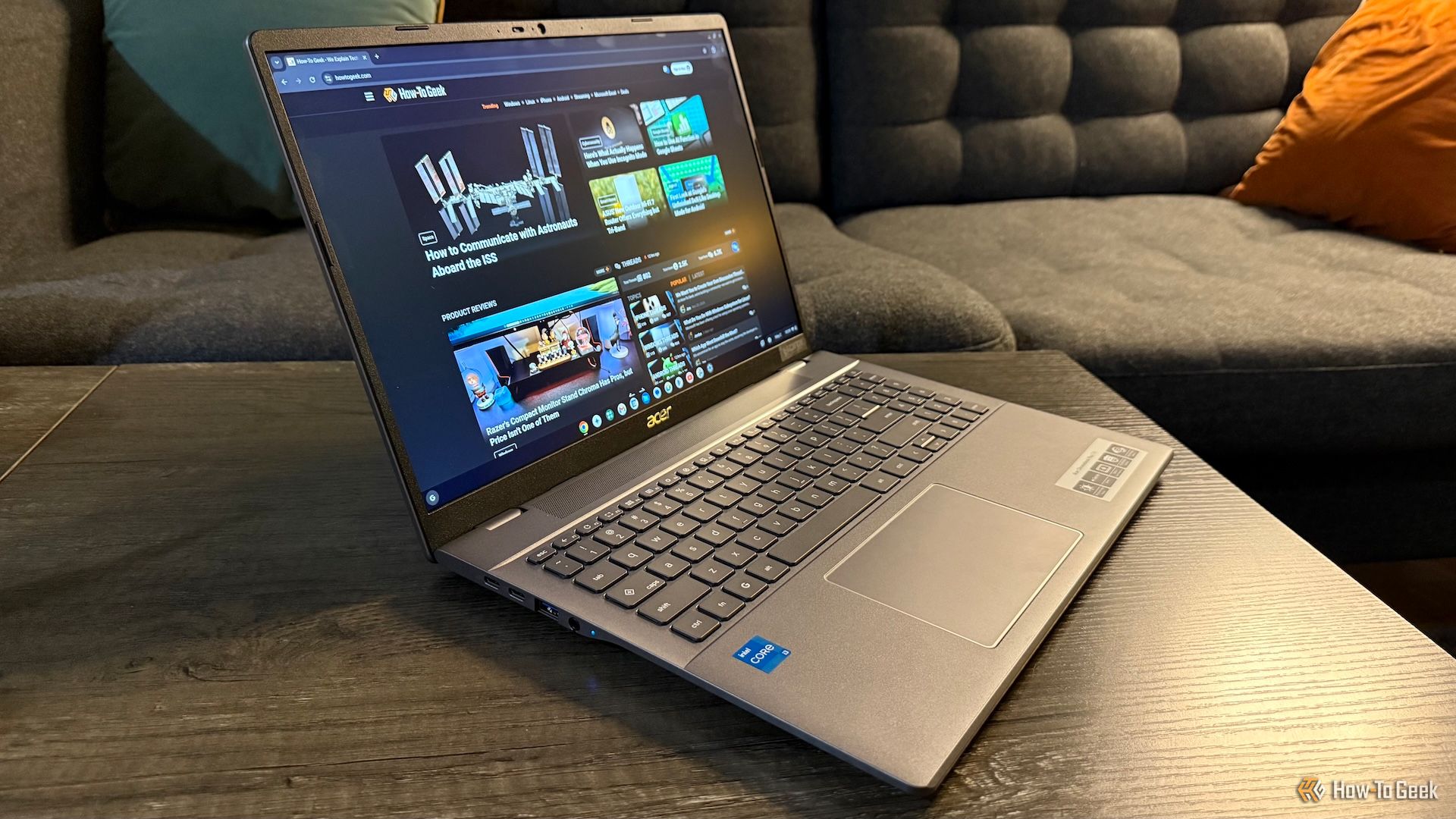 Acer Chromebook Plus 516 open on a table from an angle.