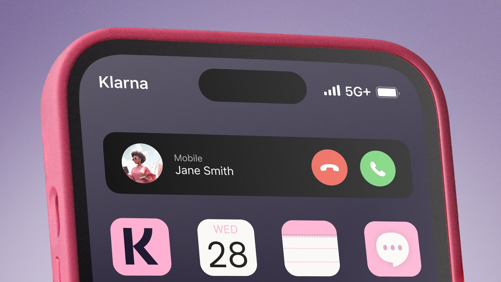An incoming call on a phone using the Klarna network.