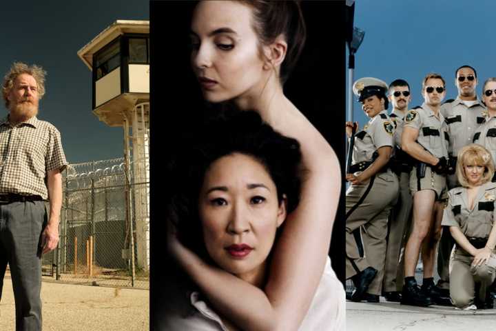 Mixed collage of Your Honor, Killing Eve, and Reno 911! images.