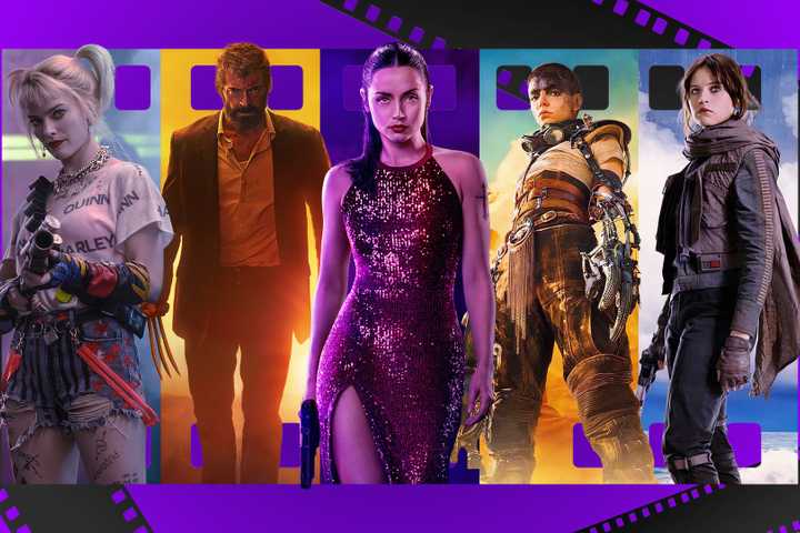 Movie covers side by side with a film strip background.