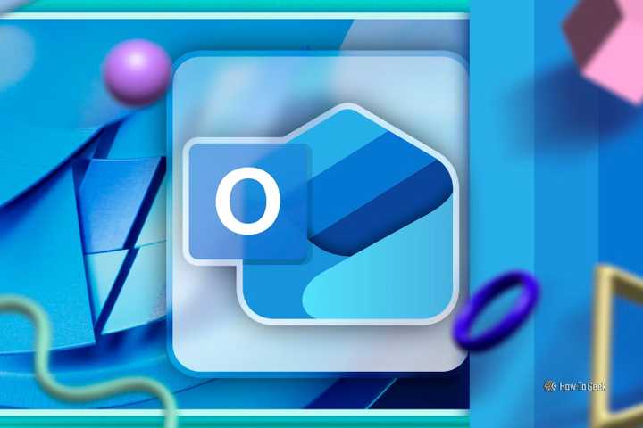 New Outlook for Windows logo with some geometric shapes around it.