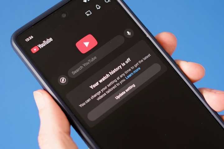 Pixel 7 with YouTube app showing Watch History turned off.