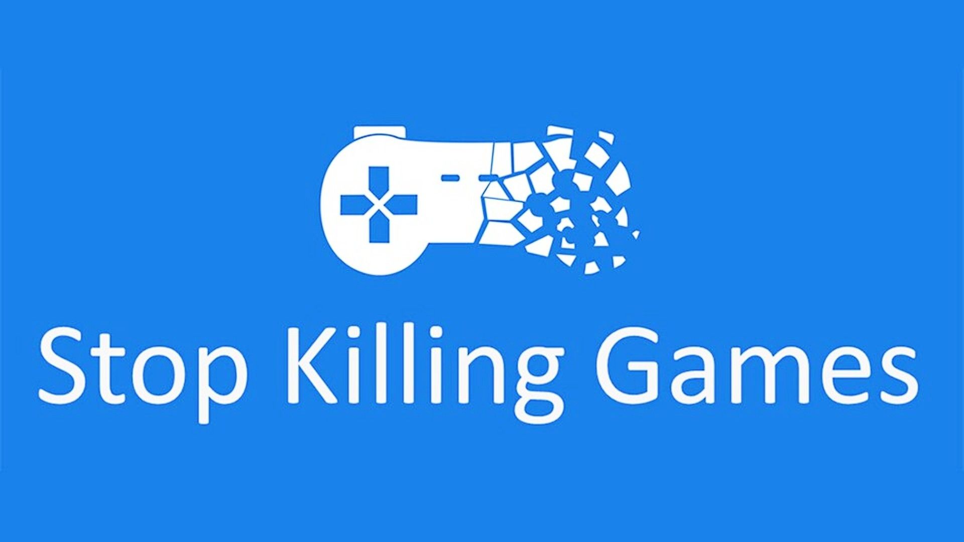 Stop Killing Games logo on a blue background.