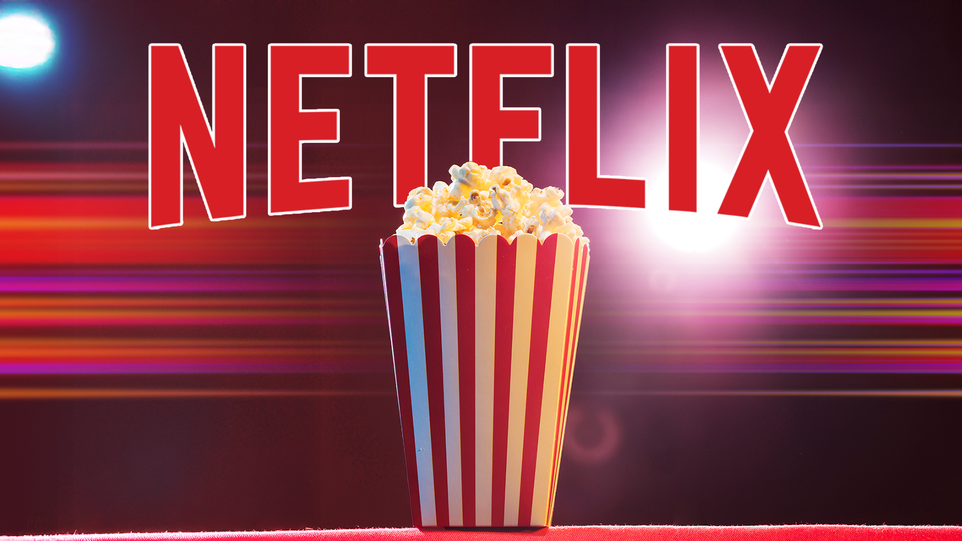 A popcorn bucket and the Netflix logo in the background.