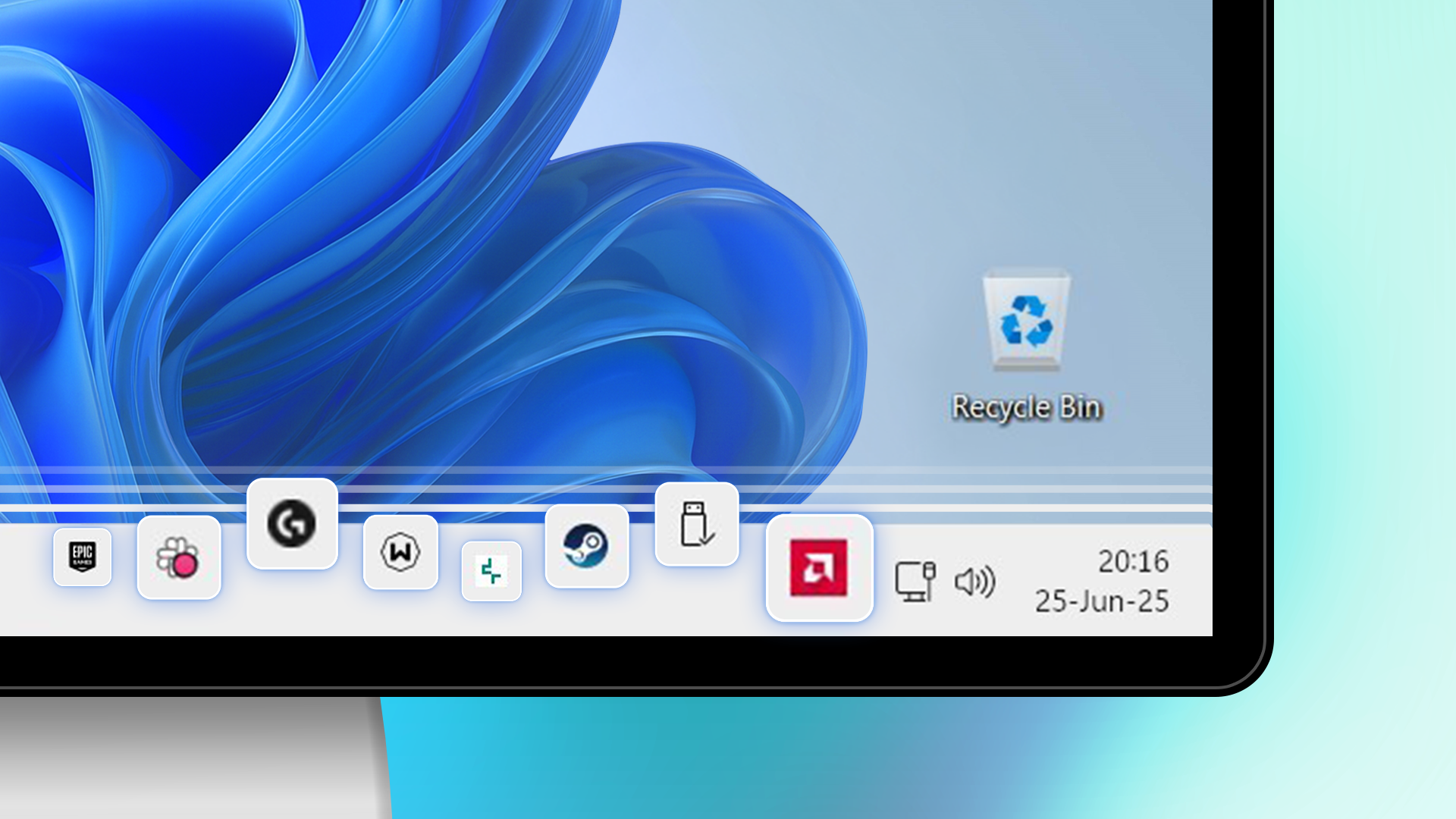 Close-up of a Windows 11 taskbar with multiple system tray icons expanded.