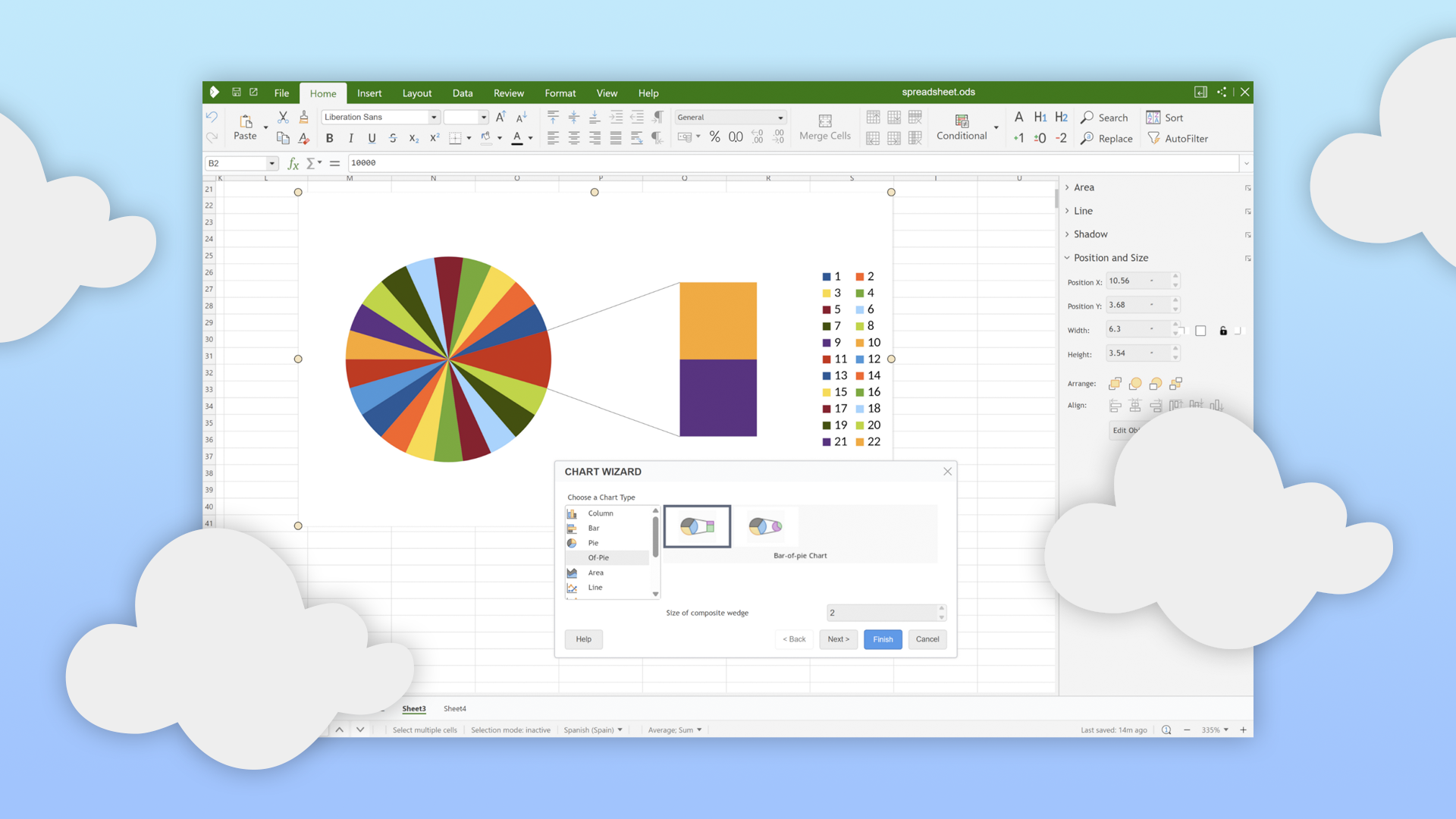 Spreadsheet in Collabora Online, surrounded by clouds.