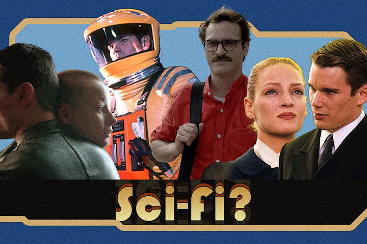 Collage featuring characters from science fiction films with the text 'Sci-fi' prominently displayed below.