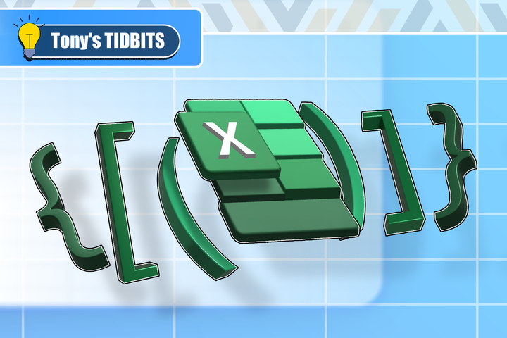 Excel logo surrounded by parentheses, brackets, and braces.