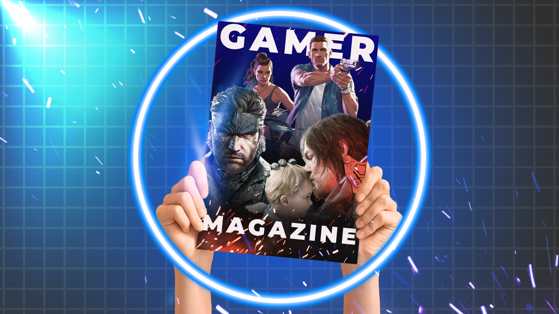 Hands holding a gaming magazine featuring some games on the cover.